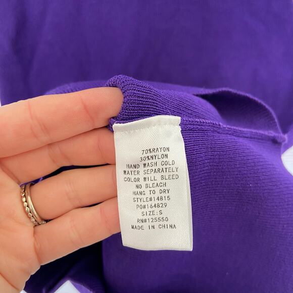 Windsor S Purple Cutout Long Sleeve Fitted Short Mini Knit Sweater Dress - Picture 9 of 9